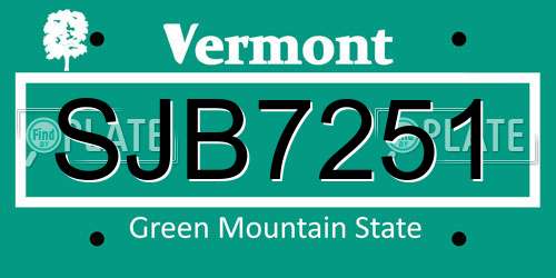 SJB7251 Vermont License Plate