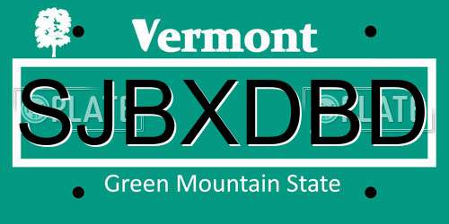 SJBXDBD Vermont License Plate