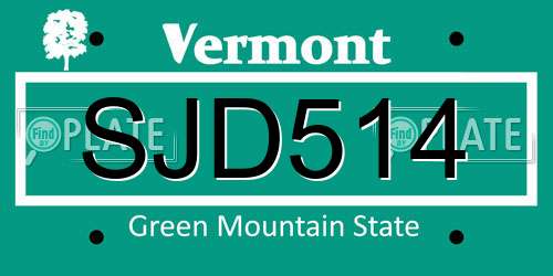 SJD514 Vermont License Plate