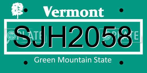 SJH2058 Vermont License Plate