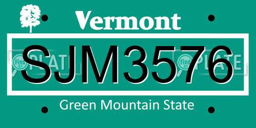 SJM3576 Vermont License Plate
