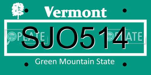 SJO514 Vermont License Plate