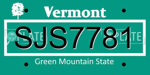 SJS7781 Vermont License Plate