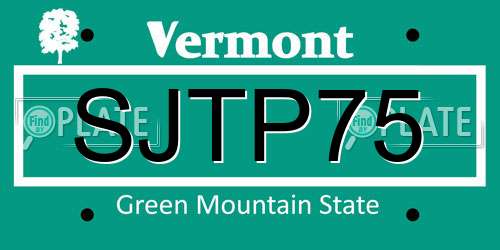 SJTP75 Vermont License Plate