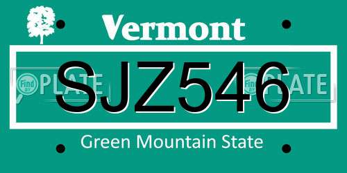 SJZ546 Vermont License Plate