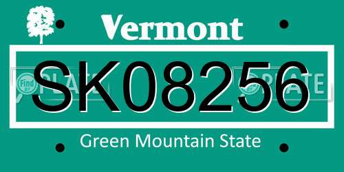 SK08256 Vermont License Plate