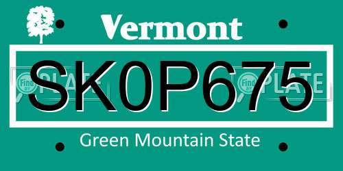 SK0P675 Vermont License Plate