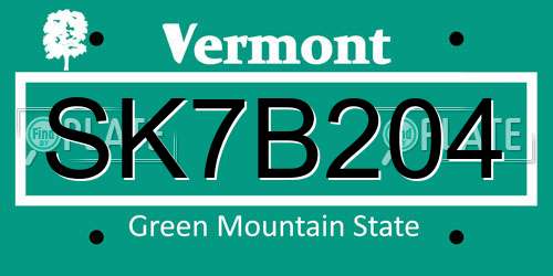 SK7B204 Vermont License Plate
