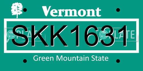 SKK1631 Vermont License Plate