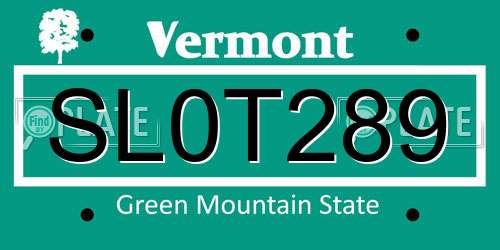 SL0T289 Vermont License Plate