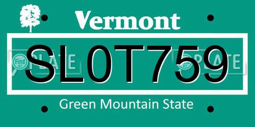 SL0T759 Vermont License Plate