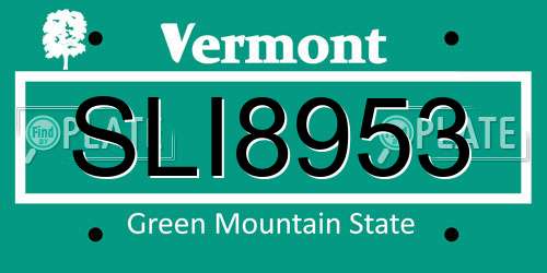 SLI8953 Vermont License Plate