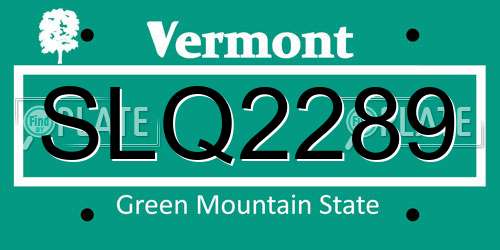 SLQ2289 Vermont License Plate
