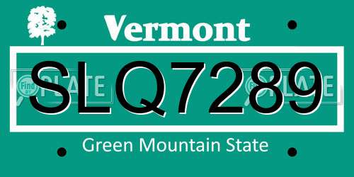 SLQ7289 Vermont License Plate
