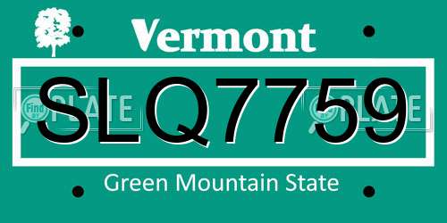SLQ7759 Vermont License Plate