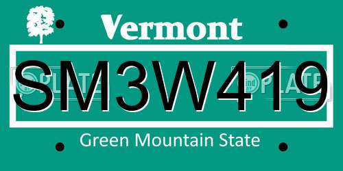 SM3W419 Vermont License Plate