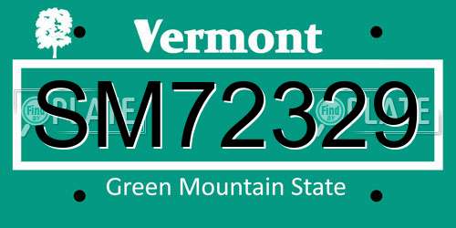 SM72329 Vermont License Plate
