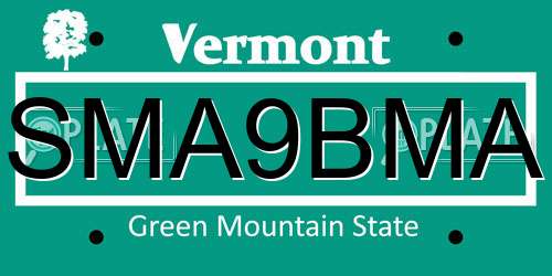 SMA9BMA Vermont License Plate