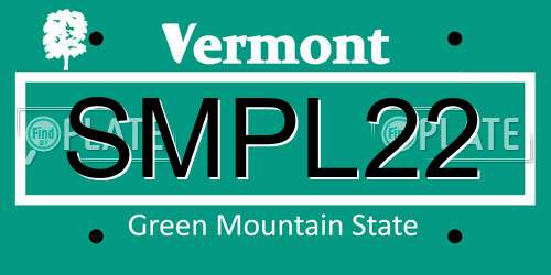 SMPL22 Vermont License Plate