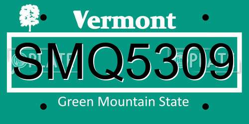 SMQ5309 Vermont License Plate