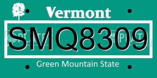 SMQ8309 Vermont License Plate