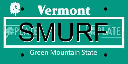 SMURF Vermont License Plate