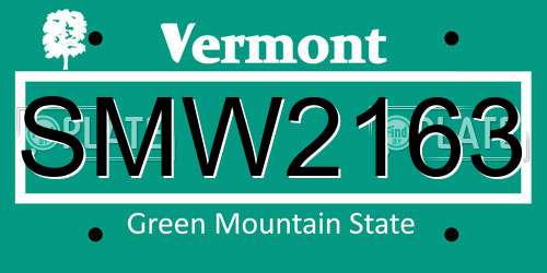 SMW2163 Vermont License Plate