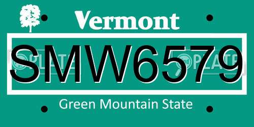 SMW6579 Vermont License Plate
