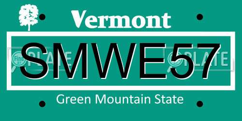 SMWE57 Vermont License Plate