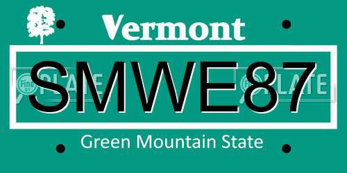 SMWE87 Vermont License Plate