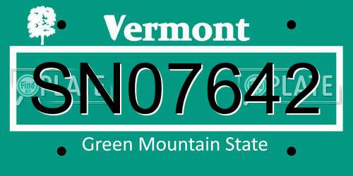 SN07642 Vermont License Plate