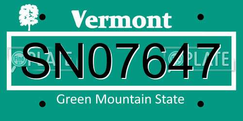 SN07647 Vermont License Plate
