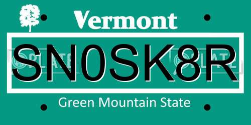 SN0SK8R Vermont License Plate