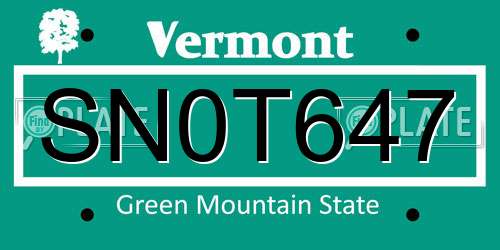 SN0T647 Vermont License Plate
