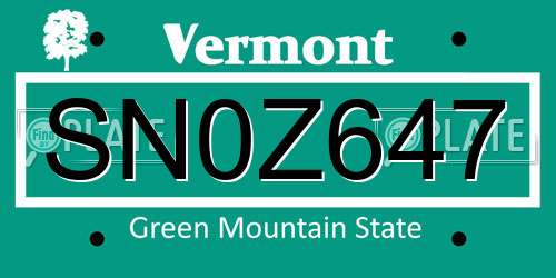 SN0Z647 Vermont License Plate