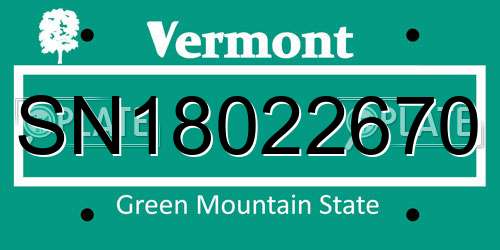 SN18022670 Vermont License Plate