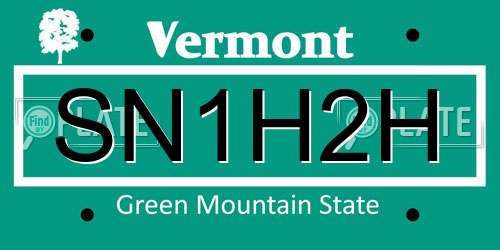 SN1H2H Vermont License Plate