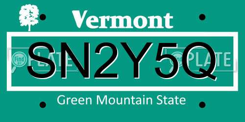 SN2Y5Q Vermont License Plate