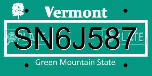 SN6J587 Vermont License Plate