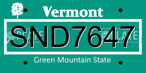 SND7647 Vermont License Plate