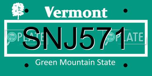 SNJ571 Vermont License Plate