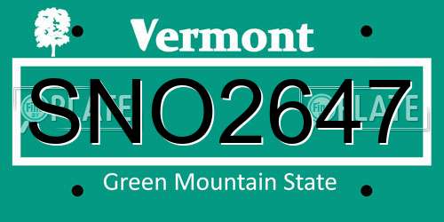 SNO2647 Vermont License Plate