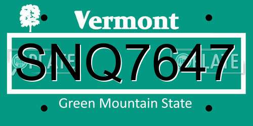 SNQ7647 Vermont License Plate