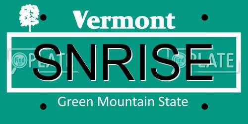 SNRISE Vermont License Plate