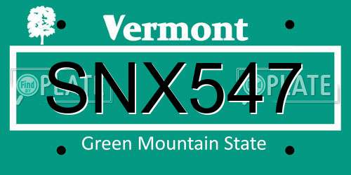 SNX547 Vermont License Plate