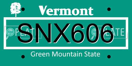 SNX606 Vermont License Plate