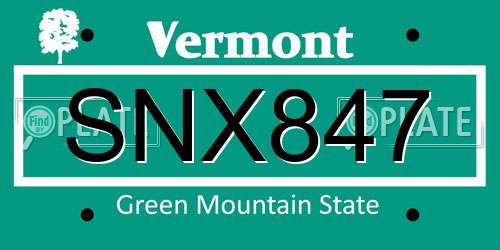 SNX847 Vermont License Plate