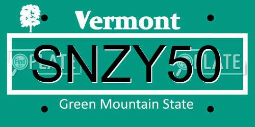 SNZY50 Vermont License Plate