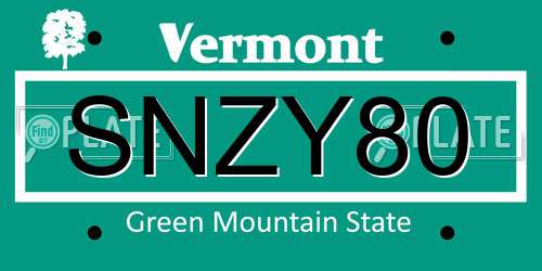 SNZY80 Vermont License Plate