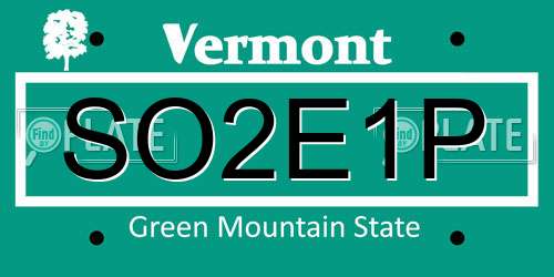 SO2E1P Vermont License Plate